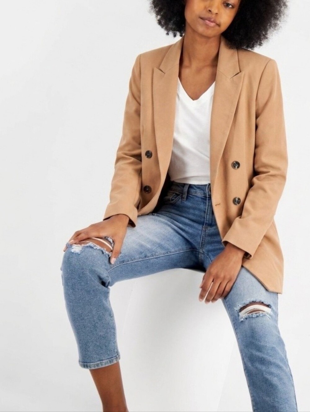 Bar III Camel Double-Breasted Blazer